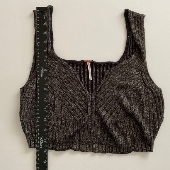 Free People Brami Tank Top Sz S Gold Metallic Ribbed Cropped Cami Relaxed Chic - Picture 4 of 7